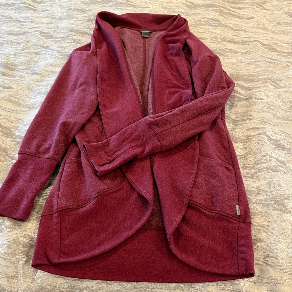 Eddie Bauer Cozy Open-Front Cardigan Sweater - Burgundy